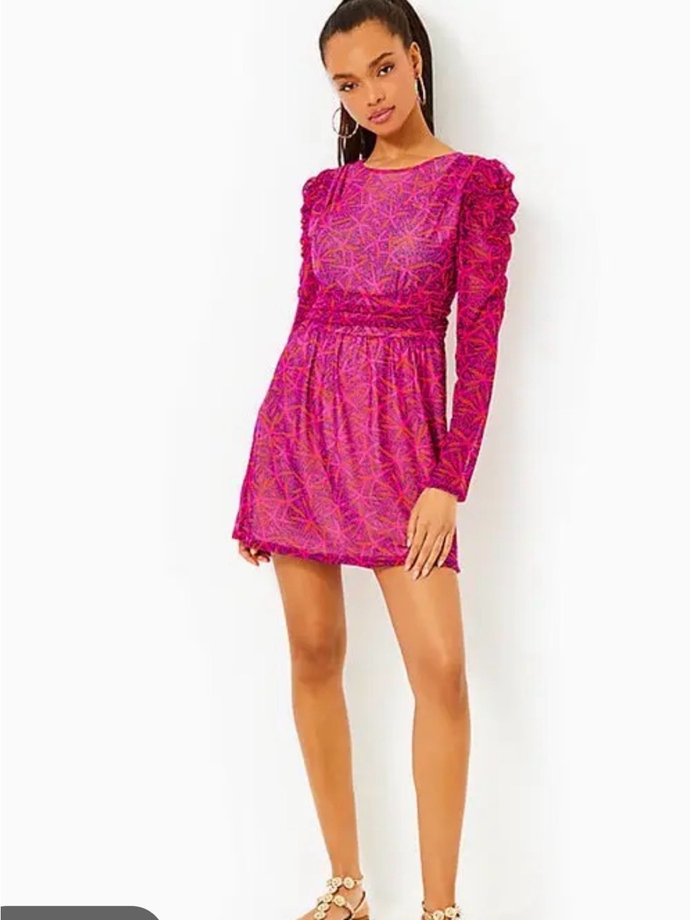 Lilly Pulitzer Fuchsia & Pink Patterned Long-Sleeve Mini Dress starfish new